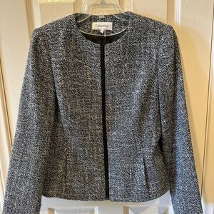 Calvin Klein Women's Black and White Tweed Blazer with Side Pockets